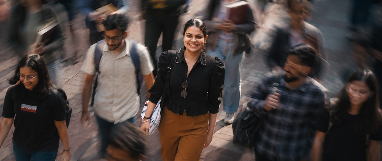 A student cohort gathered on campus at BML Munjal University